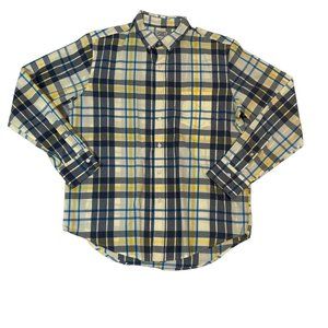 REED EDWARD Shirt Men's Long Sleeve Casual Button-Up Oxford Plaid Yellow XL